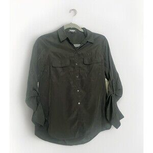 EXPRESS The City Shirt Black Button Up Shirt Womens XS Roll Tab Sleeves